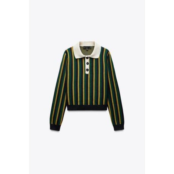 ZARA STRIPED KNIT POLO SWEATER, LIKE NEW, SIZE: SMALL - Picture 2 of 4